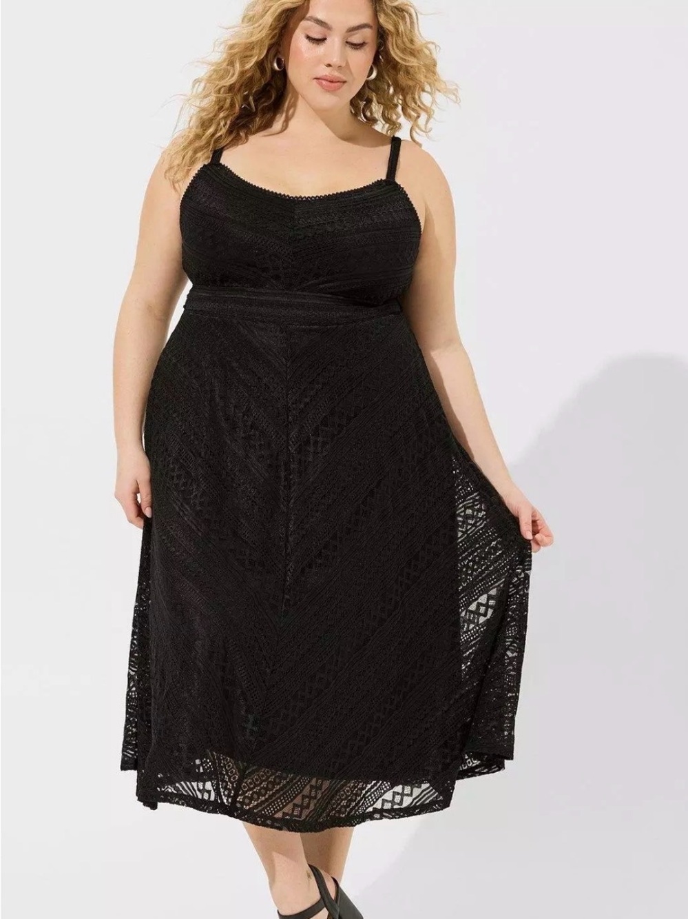 Black Lace Midi Dress with Spaghetti Straps torrid size 2
